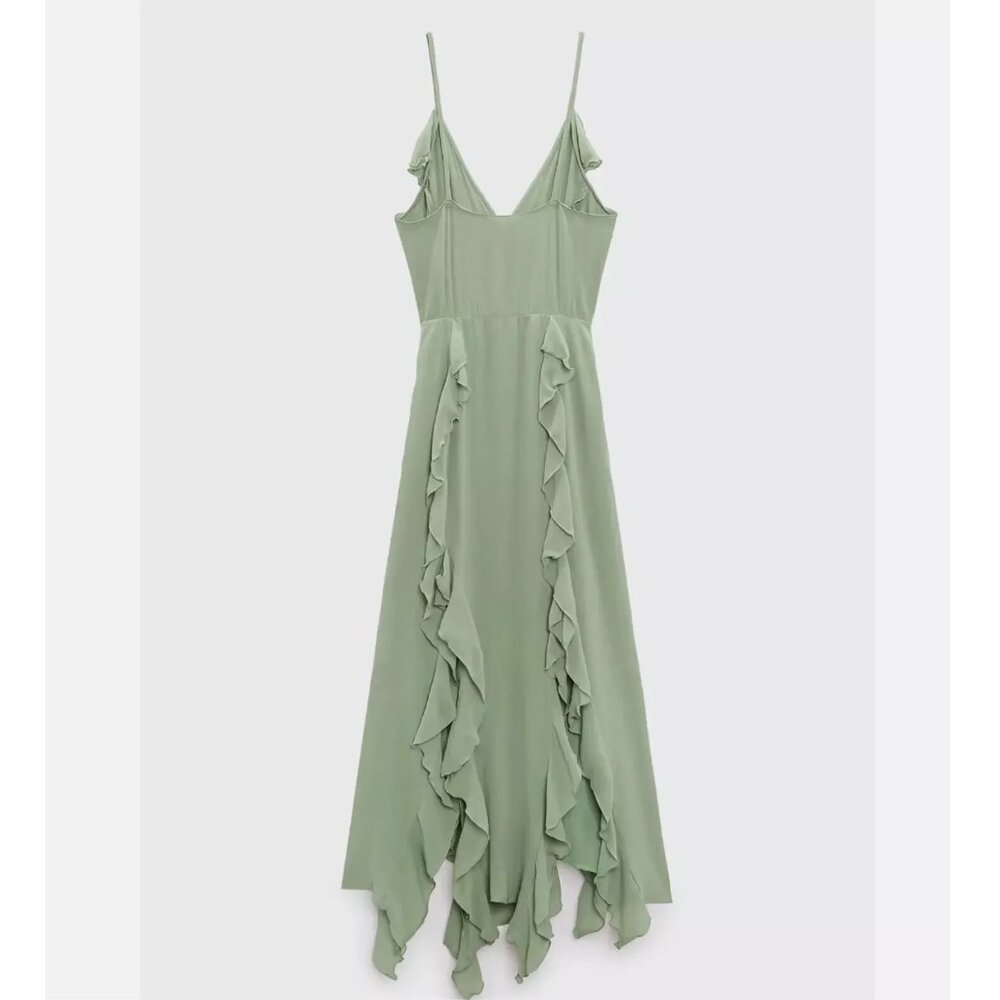 BLOGGER'S FAVE! Zara Long Ruffled Dress Sea Green NWT - Picture 17 of 17